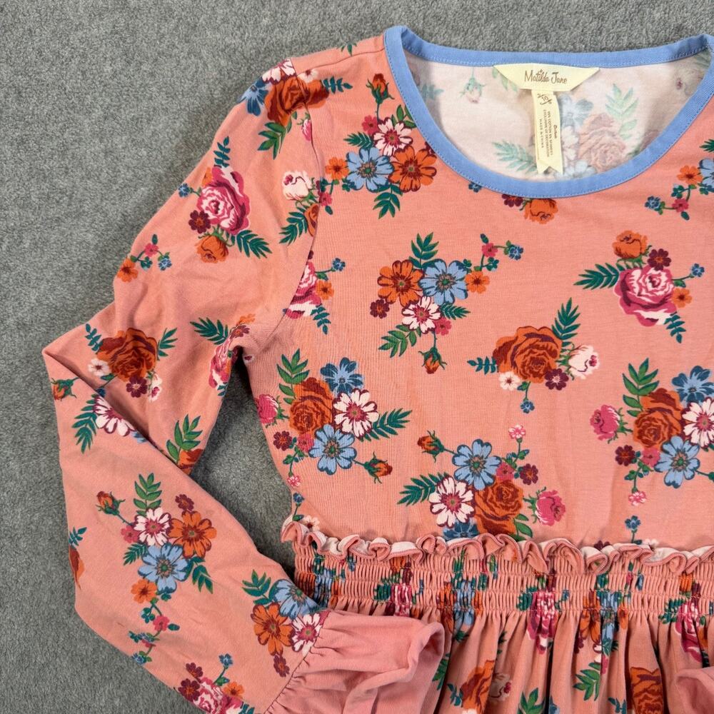 Matilda Jane Girls Size 10 Lots to Learn Dress Pink Floral Ruffle Elastic Waist - Picture 3 of 11